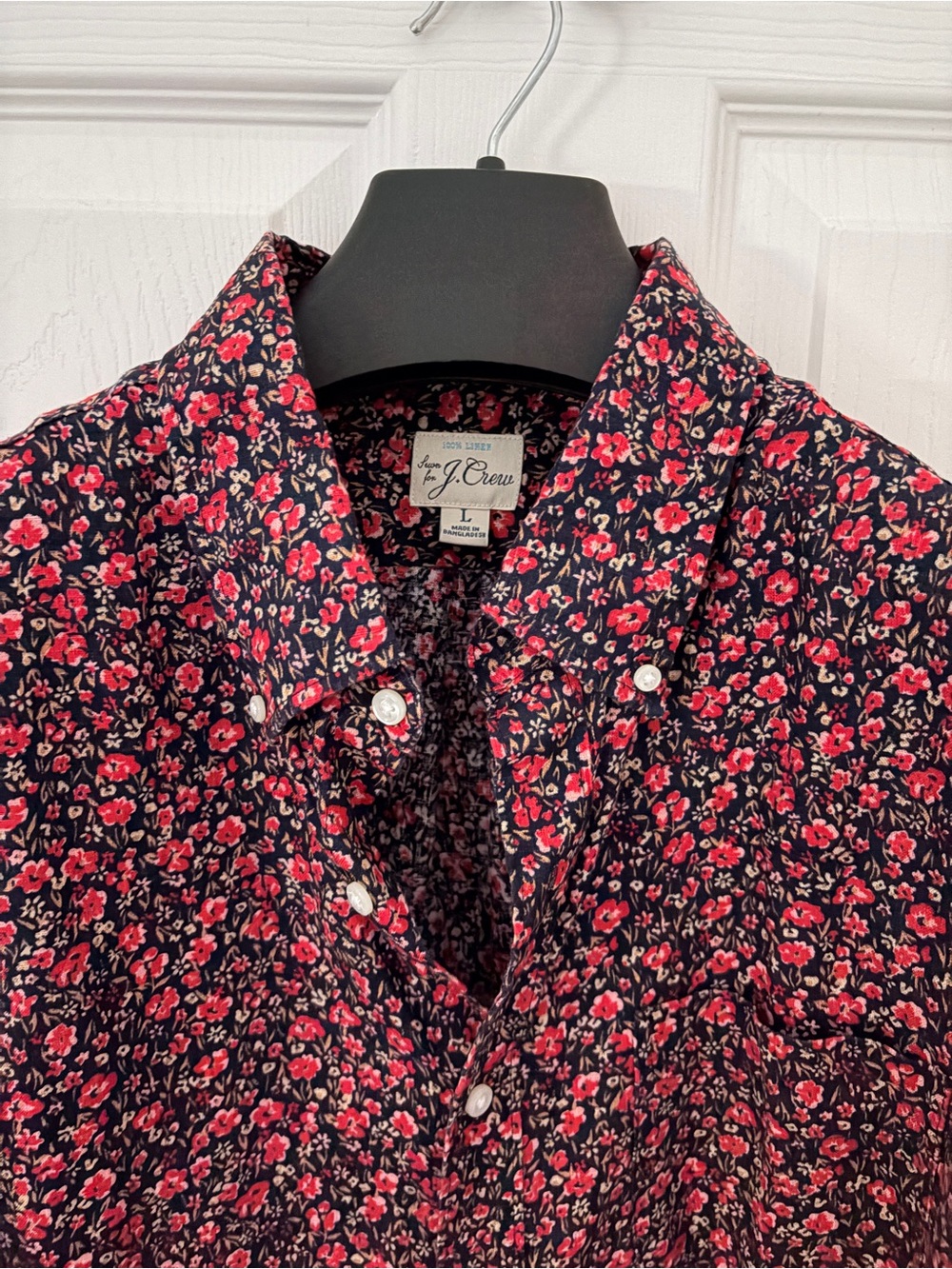 J Crew Linen Black Floral Short Sleeve Shirt - Large